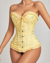 SZIVYSHI Corset premium de dama overbust cu siret, Galben, Bustiera modelatoare cu balene plastic si metal, SZIVYSHI, Marime M