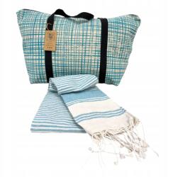  Stílusos strandtáska törölköző szett Hamam 75x150 cm türkizkék