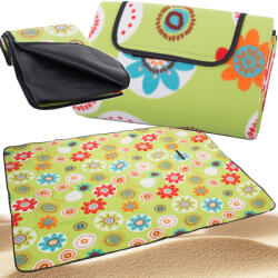 Verk Group Vízálló piknikszőnyeg izolációval, XXL méret, 150x200 cm, zöld virágmintás (14192_Z)