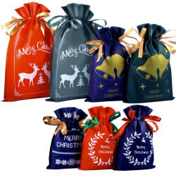 Ruhhy Karácsonyi Ajándéktasakok Készlete, 8 darabos, Különböző Méretek, Fizelin és Poliészter, Rengeteg, Piros, Zöld (00022251)