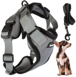 VERK GROUP Kényelmes és biztonságos kutyahám kis méretű kutyák számára, szürke színben, állítható és fényvisszaverő elemekkel (19343_S_SZ)