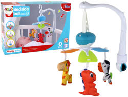 LEAN Toys Kék babaágy forgó zenélő játékkarusszel (16236)