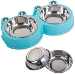 Przyjaciele Kék dupla etetőtál kutyáknak és macskáknak, kivehető rozsdamentes tálkákkal, 0, 3 liter (19108_N)