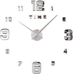 Verk Group Nagyméretű, csendes 3D falikaróra, XXL 130 cm, ezüst színű, könnyű szerelhetőség (27062_S)