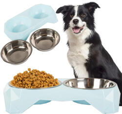 VERK GROUP Dupla etetőtál kutyáknak és macskáknak, kivehető rozsdamentes tálkákkal, 350 ml - vegyes színek (19402)