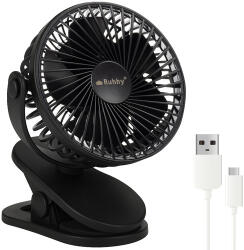 Ruhhy Vezeték nélküli fekete klipszes asztali ventilátor 1200mAh USB-C (00025567)