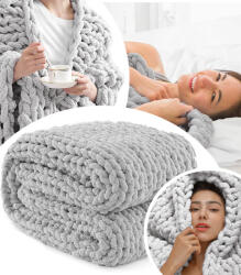 GordonToys Szürke szenil fonalból készült, pleciona mintás, vastag dekoratív koc 80 x 100 cm (G833)