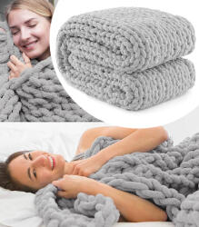 GordonToys Szürke szenil szövetű, fonott mintás, dekoratív vastag takaró 120 x 120 cm (G837)