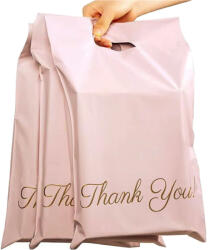 Real Rózsaszín Thank You feliratos kurírfólia tasak fogantyúval 500 x 600 + 70 mm 50 darab (RC081)