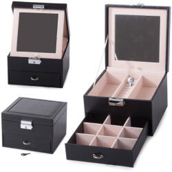VERK GROUP Fekete ékszertartó doboz, zárható, tükrös, bársony béleléssel (01455_CZ)