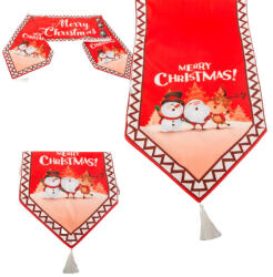 Verk Group Karácsonyi asztalterítő, hímzett hóember mintával, piros, 205x35 cm (26256)