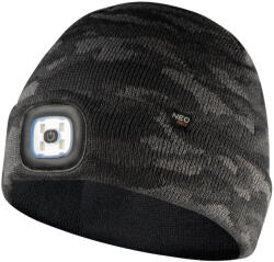 NEO Kötött munkasapka, beépített led lámpával, kétrétegű, szürke terepmintás, CAMO (81-632)