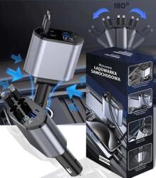 GordonToys 4 az 1-ben Forgatható Autós Töltő 2 USB-C Kábellel (G819)