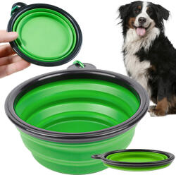 VERK GROUP Zöld színű összecsukható szilikon kutya tál karabínerrel, 400 ml (19268_Z)