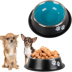 VERK GROUP Anticsúszó gumitalpú rozsdamentes acél kutya etetőtál, fekete és kék, 400 ml (19395)