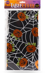 Family Halloween-i asztalterítő - alumínium hatású - 137 x 183 cm - tök, pókháló (56542A) - getitnow