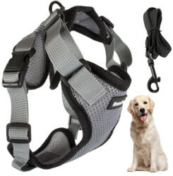 VERK GROUP Kényelmes és erős XL méretű szürke kutya hám karabínerrel (19343_XL_SZ)