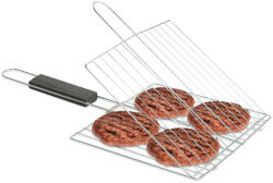 BBQ Grill hamburger sütő rács króm bevonattal, fa nyéllel - 38x22 cm (56300D)
