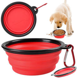 VERK GROUP Összecsukható szilikon utazótál kutyáknak és macskáknak, 800ml, piros (19269_CZE)