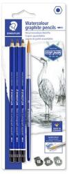 STAEDTLER Grafitceruza készlet, akvarell, ecsettel, hatszögletű, STAEDTLER „Mars® Lumograph® aquarell 100A, 3 különböző keménység (100A SBK4)