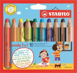 STABILO Színes ceruza készlet, kerek, vastag, STABILO Woody 3 in 1 , 10 különböző szín (880/10)