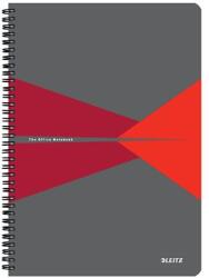 Leitz Spirálfüzet, A4, kockás, 90 lap, PP borító, LEITZ Office , szürke-piros (44951025)