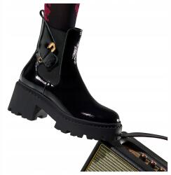 Casu Bőr Női Bokacsizma Fekete Lakkozott Platform Kényelmes Díszítéssel 40-es (7088140000404)