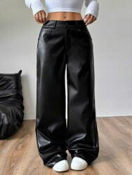 Shein Fekete Egyenes Szárú Nadrág Bőr Utánzat (s) (610384)