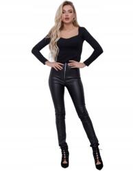 Fekete Viaszolt Leggings Cipzárral Magas Derék Bőr Utánzat