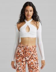 Bershka Fehér Bordázott Hosszú Ujjú Felső (L) (547684)