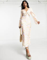  Top Mintás Szatén Ruha Cut Out (40) (547546)