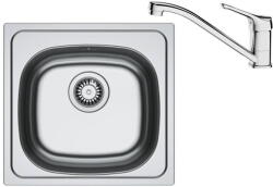Franke Pachet chiuveta bucatarie inox Franke SKN 610, dreptunghiulara, 1 cuva, 45.5x43.5x15 cm, adancime cuva 15 cm + Baterie Basic Crom, rotatie pipa 360°, discuri ceramice, furtunuri flexibile inox, Inox l Chiuveta