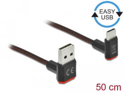 Delock EASY-USB 2.0 kábel A-típusú csatlakozódugó - USB Type-C csatlakozódugó, ívelt felfelé / lefe (85275) - flylite