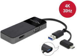 Delock Adapter USB 3.0 (USB-A+USB-C csatlakozó) - 4K HDMI + VGA (64085)