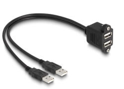 Delock USB 2.0 kábel 2 x USB A-típusú apa végződéssel, valamint egy 2 x USB A-típusú anya csavarokkal beépített végződéssel 1 m, fekete (88105) - flylite