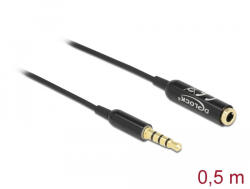 Delock Audio bővítő kábel sztereo jack 3, 5 mm 4 tűs apa anya Ultra Slim, 0, 5 m, fekete (66074) (66074)