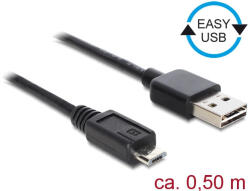 Delock Kábel, EASY-USB 2.0-s A-típusú csatlakozódugó > USB 2.0-s Micro-B típusú csatlakozódugó, 50 c (85156) - flylite