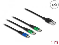 Delock 1 m hosszú, USB töltő kábel 3 az 1 A-típusú apa Micro USB -, es 2 x USB Type-C csatlakozáshoz (87882) - flylite