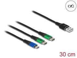 Delock 30 cm hosszú, USB töltő kábel 3 az 1 A-típusú apa Micro USB -, es 2 x USB Type-C csatlakozáshoz (87883) (87883) - flylite