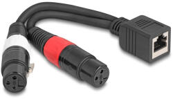 Delock Adapter RJ45 kábel anya - 2 x XLR 3 tűs anya fekete színű 20 cm (88178) - flylite