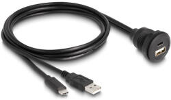 Delock USB 2.0 kábel A-típusú és USB Type-C apa végződéssel, valamint egy A-típusú és egy USB Type-C anya beépített végződéssel 1 m, (88102) - flylite