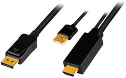LogiLink HDMI-kábel, A/M + USB-A/M-DP/M, UHD 4K/30 Hz, 2 m (CH0091)