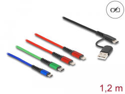 Delock 1, 20 m hosszú, USB töltő kábel 4 az 1 A-típusú USB + USB-C apa 2 x Lightning-, Micro USB- és USB Type-C csatlakozáshoz (87884) - flylite