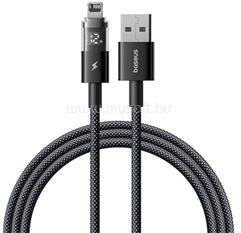 Baseus DISPLAY II adatkábel (USB - lightning, 2.4A, gyorstöltő, cipőfűző, LED kijelző, 200cm) FEKETE (P10382700121-01) (P10382700121-01)