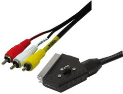 LogiLink Scart apa - 3x RCA apa Audio/Video kábel fekete 2m (CA1029) (CA1029)