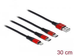 Delock 30 cm hosszú, USB töltő kábel 3 az 1 A-típusú apa Lightning -, es 2 x USB Type-C csatlakozás (86708) - flylite