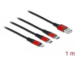 Delock 3az1-ben USB-A - Lightning / 2 x USB Type-C töltőkábel 1m fekete-piros (86709) (86709) - flylite