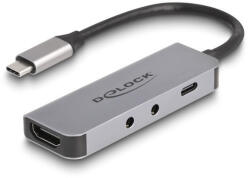 Delock USB Type-C adapter - HDMI 4K 60 Hz és fejhallgató, valamint mikrofonhoz port + USB Type-C csatlakozó PD 95 W (61064) (61064) - flylite