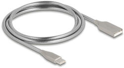 Delock USB 2.0 kábel fém köpennyel USB Type-A dugasz USB Type-C dugóhoz PD 3.0 60 W 1 m ezüst (81258) - flylite