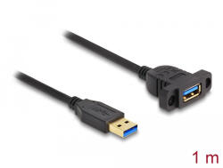 Delock SuperSpeed USB 5 Gbps (USB 3.2 Gen 1) A-típusú USB kábel apa-anya 1 m panel-csatlakozójú fekete (87855) - flylite